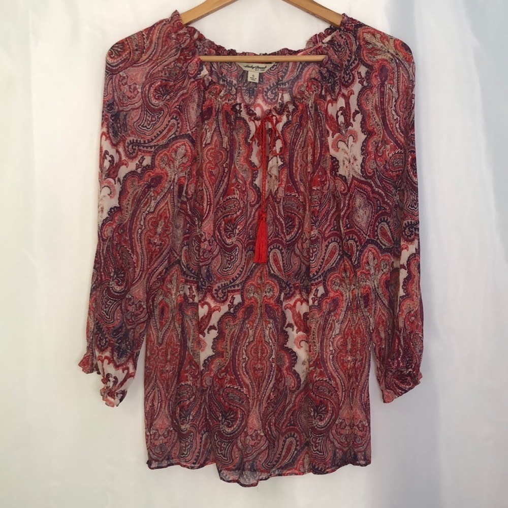Lucky Brand Women’s Paisley Red 3/4 Sleeve Bohemian Top Size S